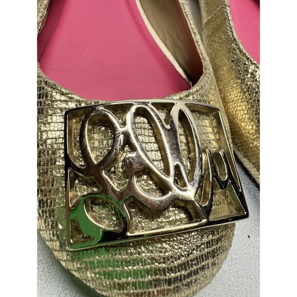 Lilly Pulitzer‎ Metallic Gold Logo Classic Leather Ballet Flats Sz. 7 - Picture 2 of 8